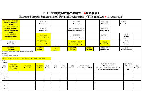 顺丰出口正式报关货物情况说明表Formal Customs Clearance Form- Export