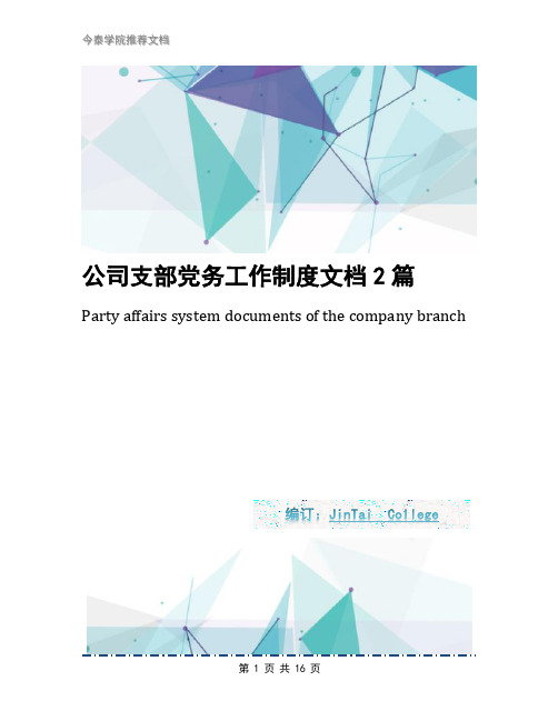 公司支部党务工作制度文档2篇