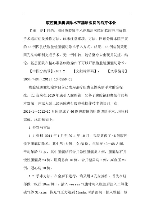腹腔镜胆囊切除术在基层医院的治疗体会论文