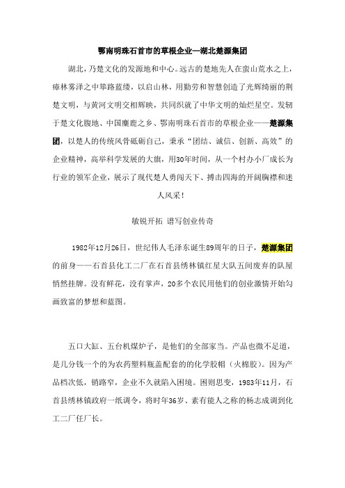 鄂南明珠石首市的草根企业—湖北楚源集团