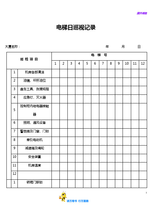 电梯日巡视记录——【物业管理 实用表格】