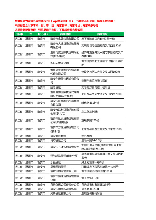 2020新版浙江省温州市瑞安市货物运输有限公司工商企业公司商家名录名单黄页联系电话号码地址大全23家