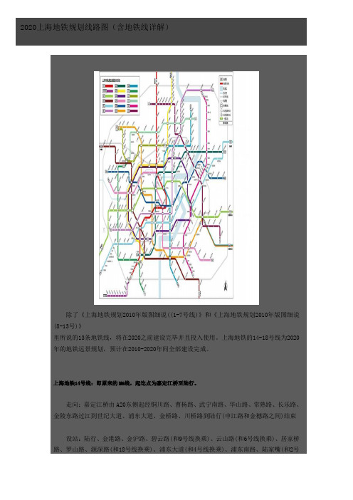 2020上海地铁规划线路图