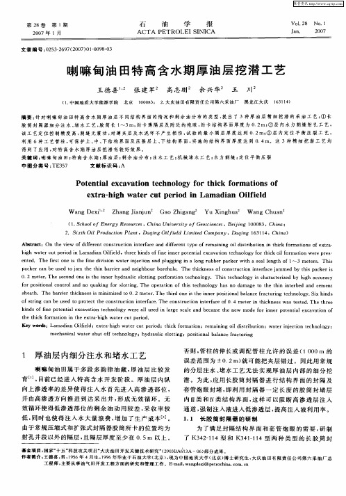 喇嘛甸油田特高含水期厚油层挖潜工艺