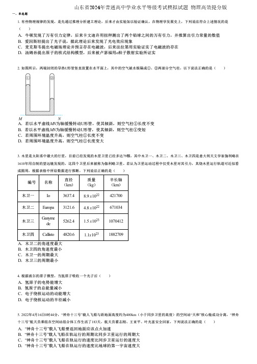 山东省2024年普通高中学业水平等级考试模拟试题 物理高效提分版