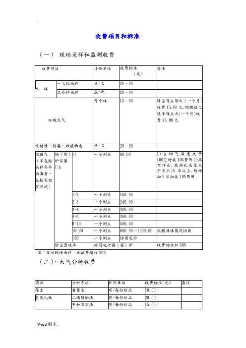 收费项目和标准