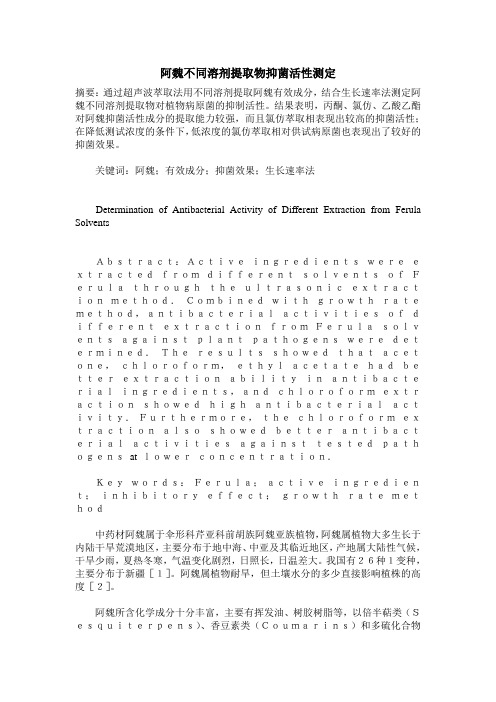 阿魏不同溶剂提取物抑菌活性测定