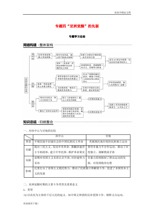 2019高中历史 专题四“亚洲觉醒”的先驱专题学习总结学案 人民版选修4
