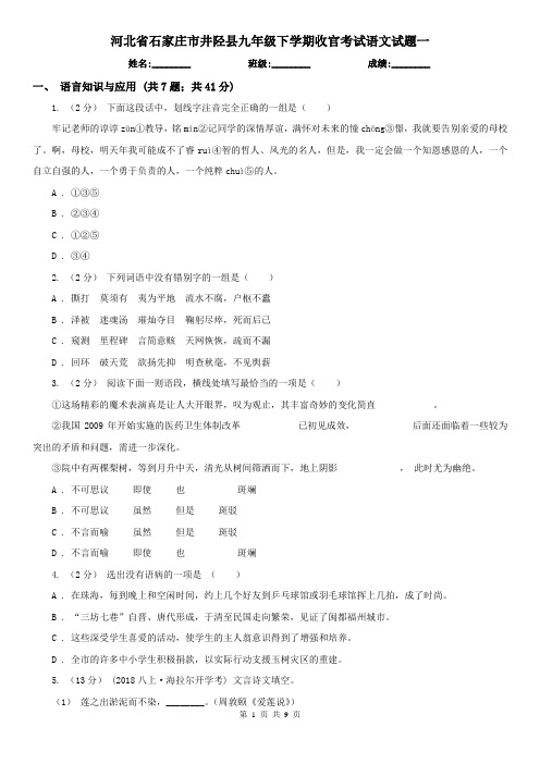 河北省石家庄市井陉县九年级下学期收官考试语文试题一