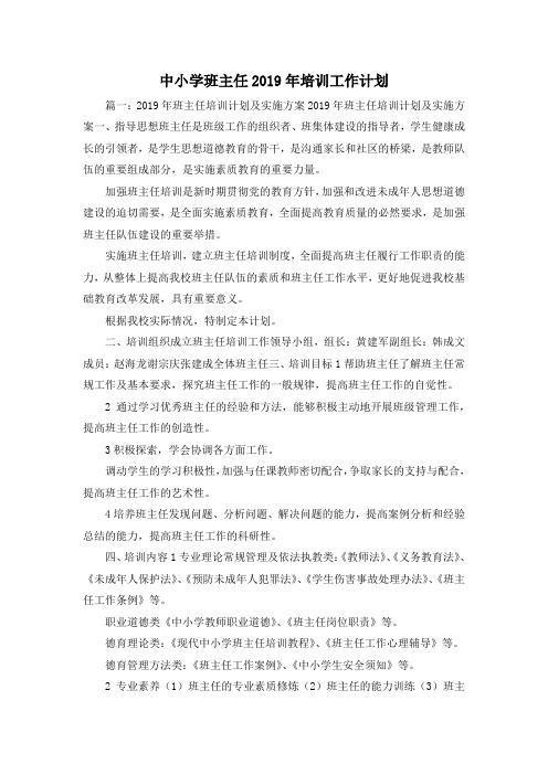 工作计划-中小学班主任2019年培训工作计划 精品