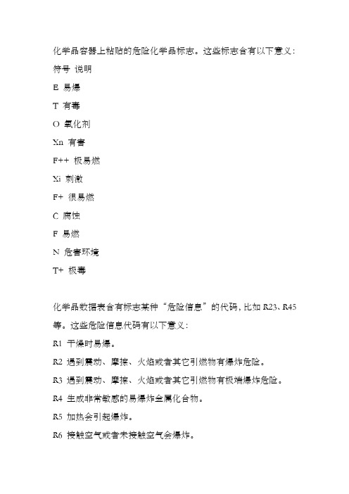 化学品危险代码术语(R术语S术语、化学品容器标签代码等汇总)