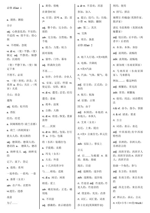 人教版高中英语(1-11)单词默写(中文版)