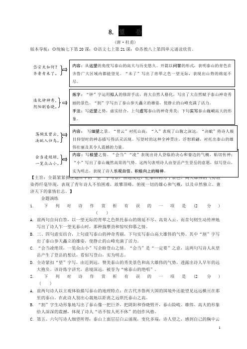 最新中考语文专题复习精炼古诗词曲鉴赏8望岳
