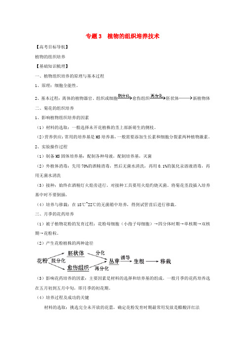 高三生物一轮复习 专题3 植物的组织培养技术精品学案 新人教版选修1