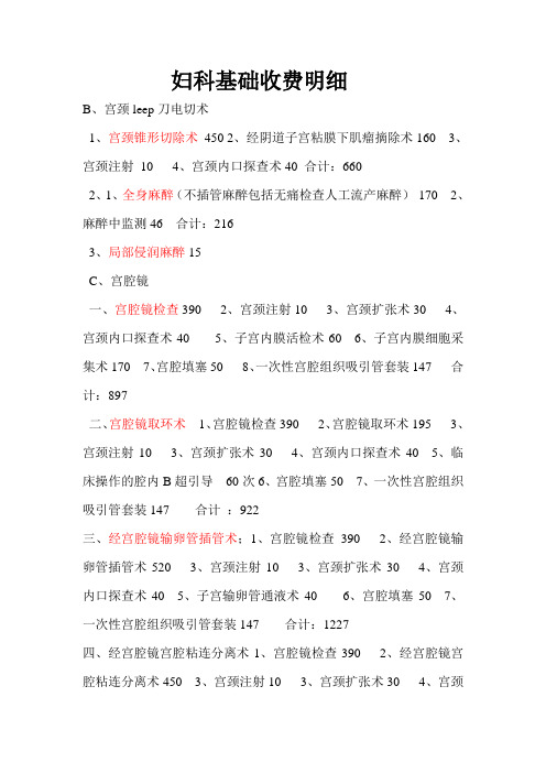 妇科基础收费明细ord 文档 (2)