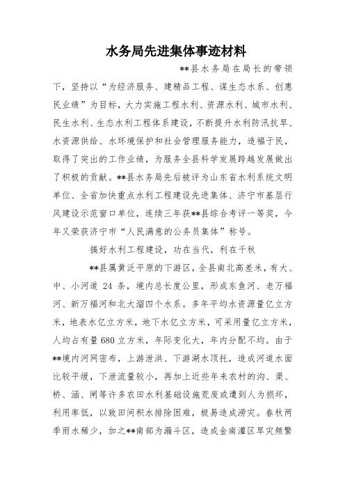 水务局先进集体事迹材料