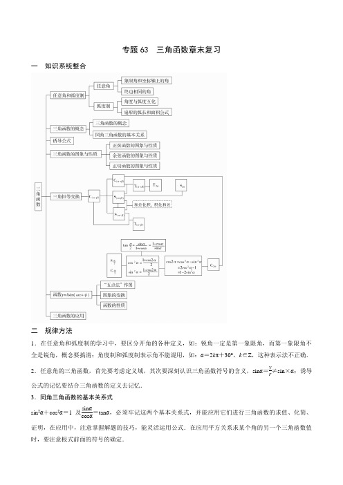 专题63 高中数学三角函数章末复习(原卷版)