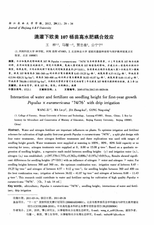 滴灌下欧美107杨苗高水肥耦合效应