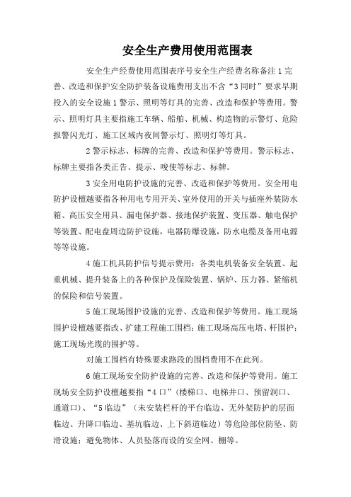 安全生产费用使用范围表