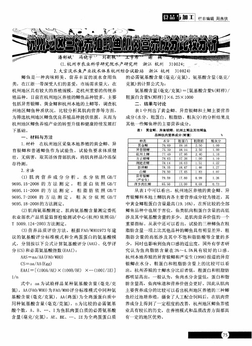 杭州地区三种养殖鲫鱼肌肉营养成分比较分析