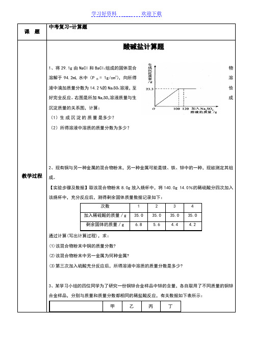 浙教版中考复习化学计算题
