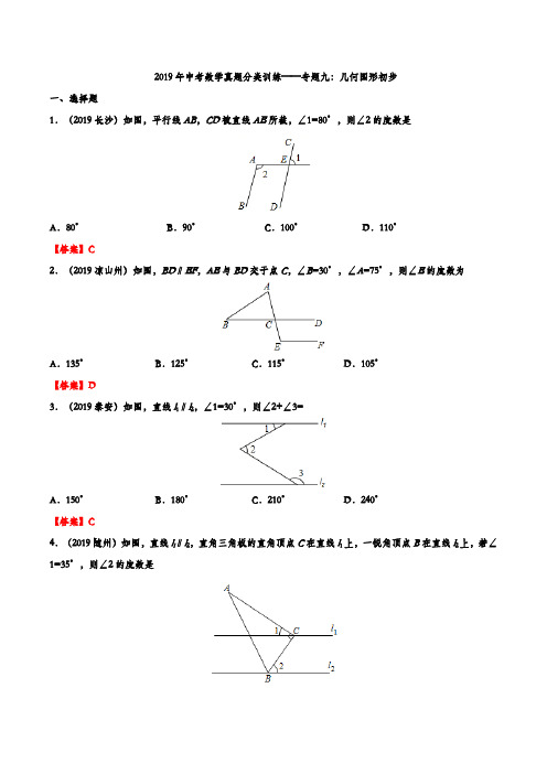 2019年中考数学真题分类训练——专题九：几何图形初步