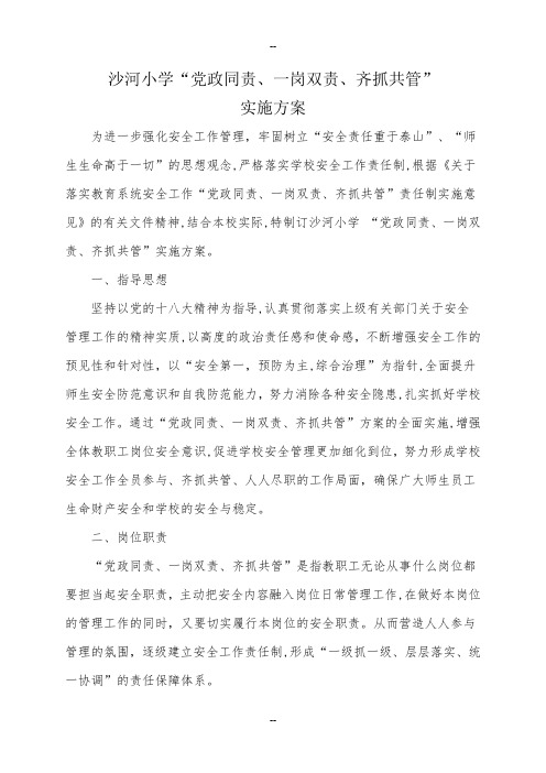 党政同责、一岗双责实施方案