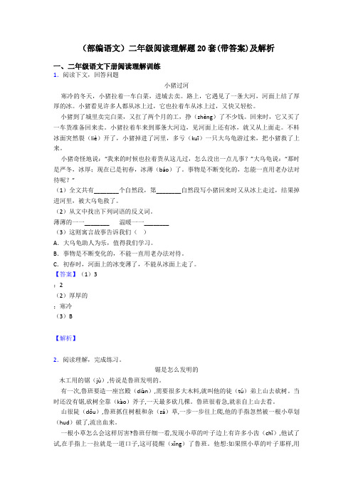 二年级(部编语文)二年级阅读理解题20套(带答案)及解析