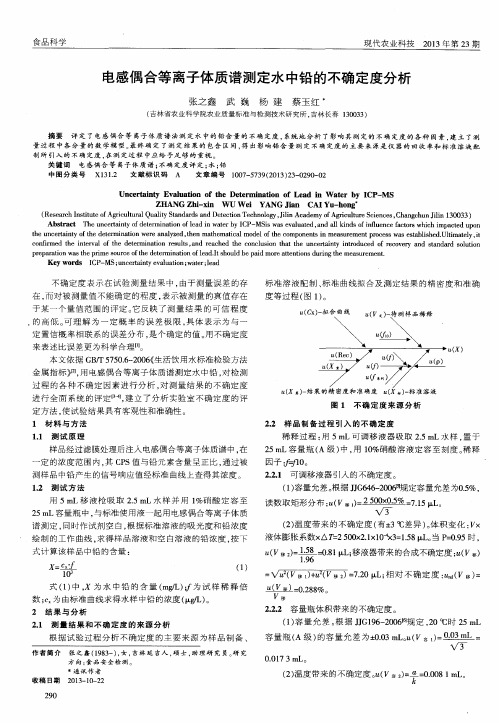 电感偶合等离子体质谱测定水中铅的不确定度分析