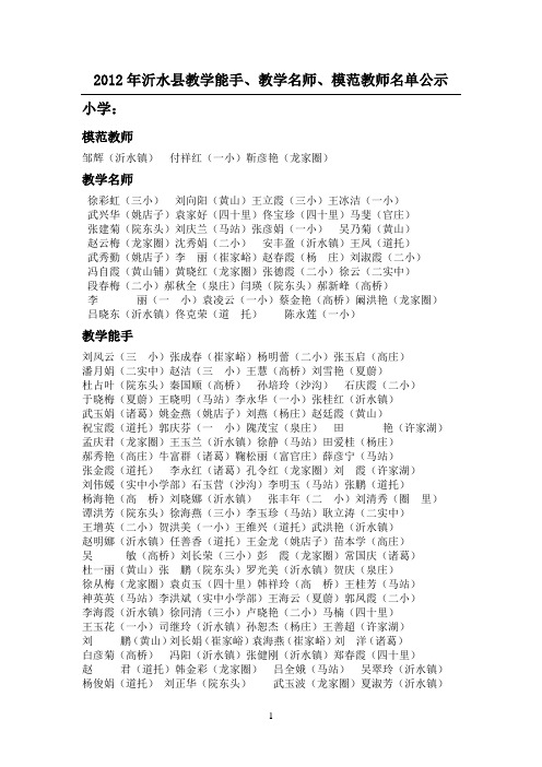 2012沂水县模范教师、沂水名师、教学能手