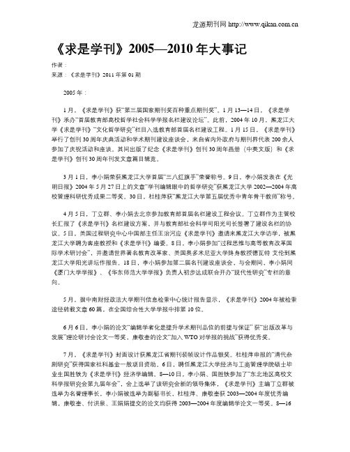 《求是学刊》2005—2010年大事记