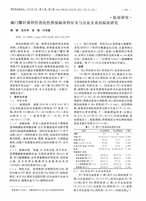 幽门螺杆菌阴性消化性溃疡临床特征及与出血关系的临床研究