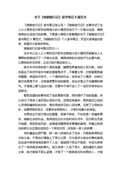 关于《骑鹅旅行记》读书笔记5篇范文
