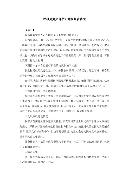 最新-民政局党支部书记述职报告范文 精品