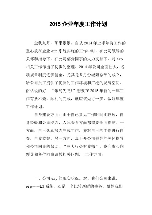 2015企业年度工作计划