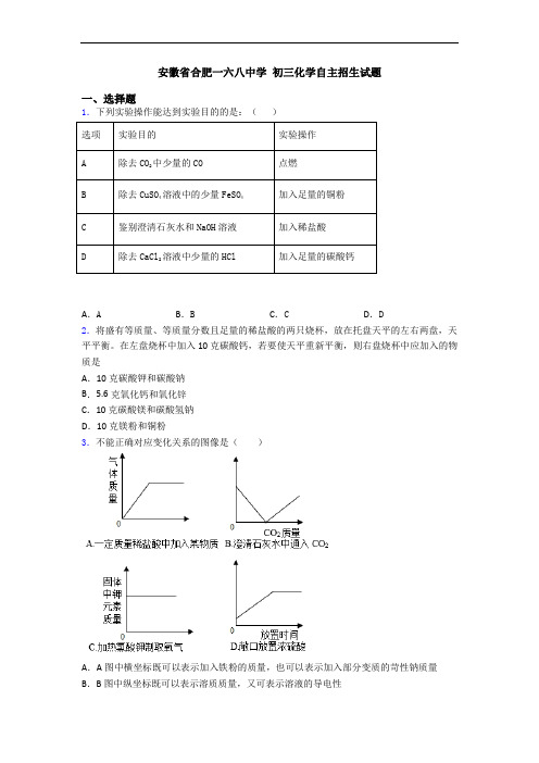 安徽省合肥一六八中学 初三化学自主招生试题