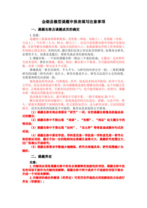 金湖微型课题申报表填写注意事项