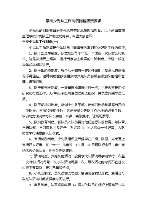 学校少先队工作制度岗位职责要求