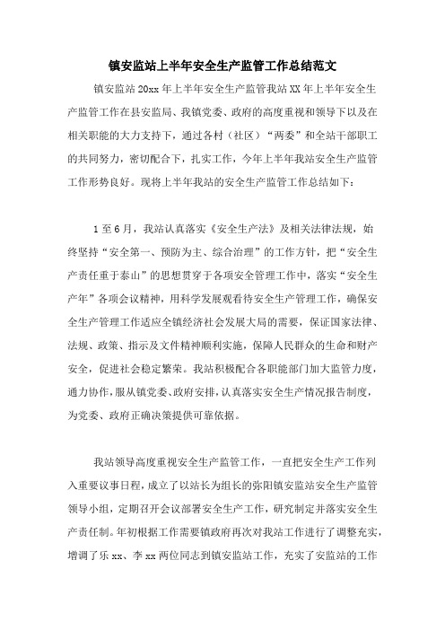 2020年镇安监站上半年安全生产监管工作总结范文