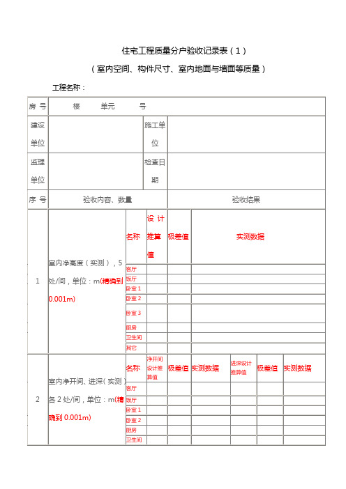 住宅工程质量分户验收记录表