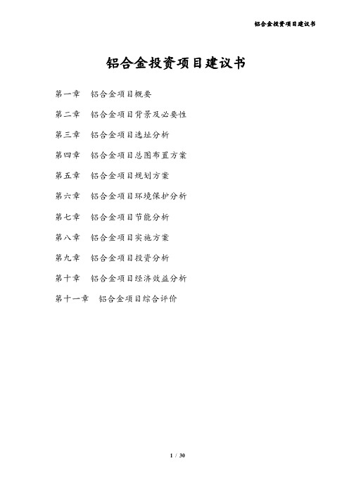 铝合金投资项目建议书