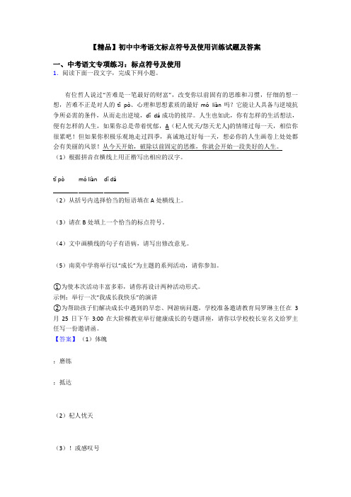 【精品】初中中考语文标点符号及使用训练试题及答案