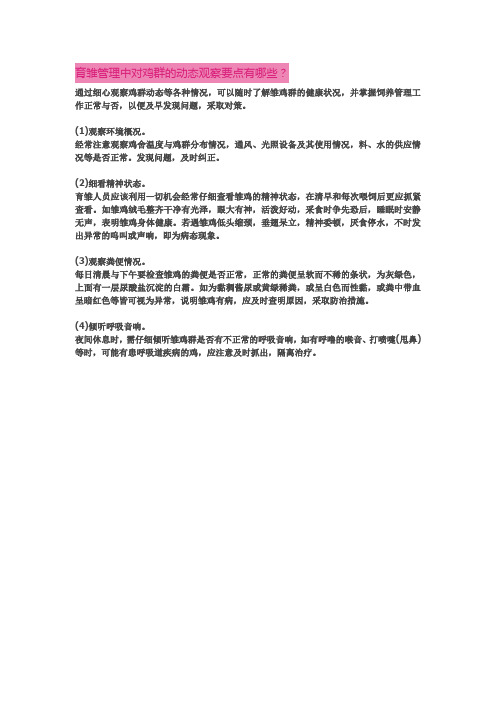 育雏管理中对鸡群的动态观察要点有哪些？