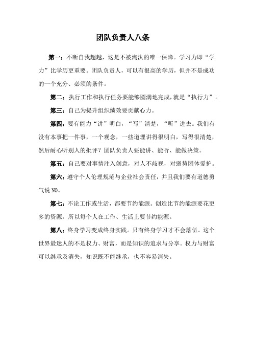 团队负责人八条