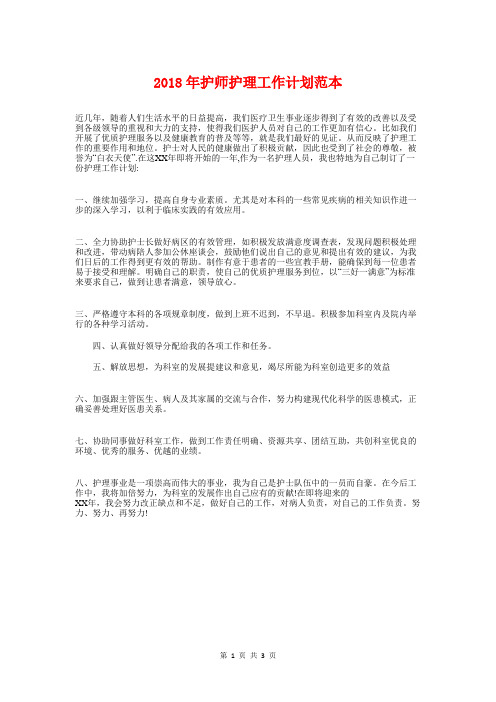 2018年护师护理工作计划范本与2018年护理个人工作计划范文汇编