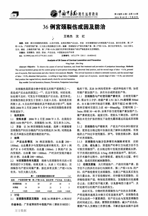 36例宫颈裂伤成因及防治