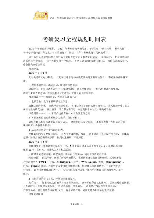 考研复习全程规划时间表