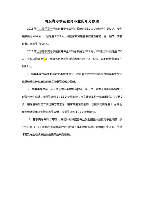 山东春考学前教育专业历年分数线