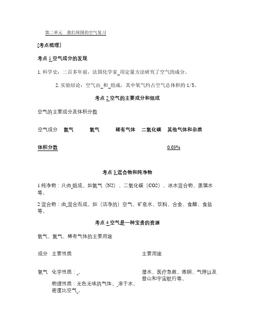 第二单元_我们周围的空气复习提纲及配套练习.