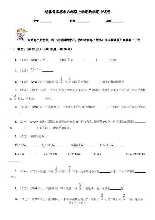 湖北省孝感市六年级上学期数学期中试卷